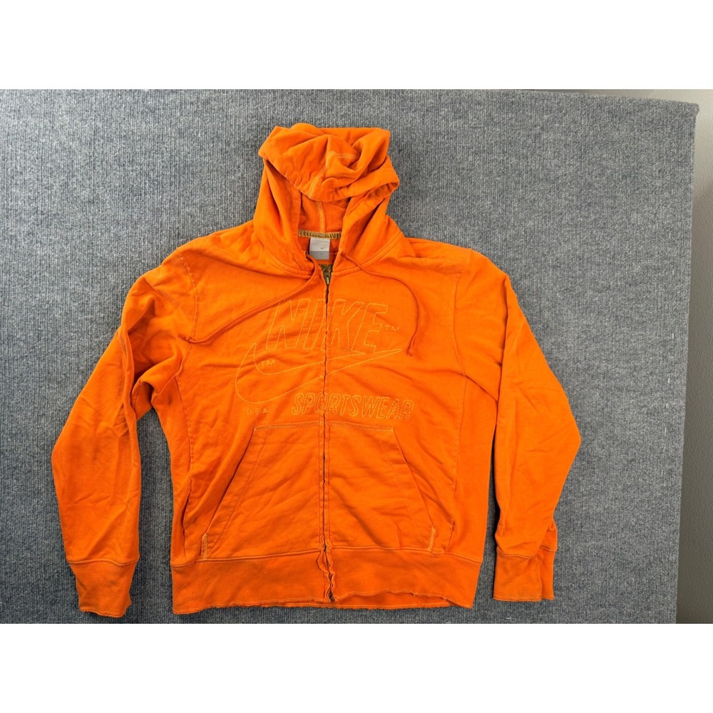 Nike Sportswear Hoodie Mens M Orange Full Zip Stitched Swoosh Y2K Heavyweight